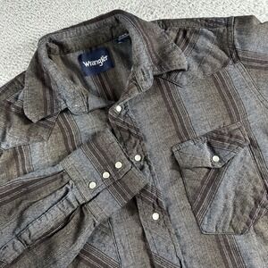 VINTAGE‎ Wrangler Western Pearl Snap Shirt Mens Large Tall Striped Long Sleeve